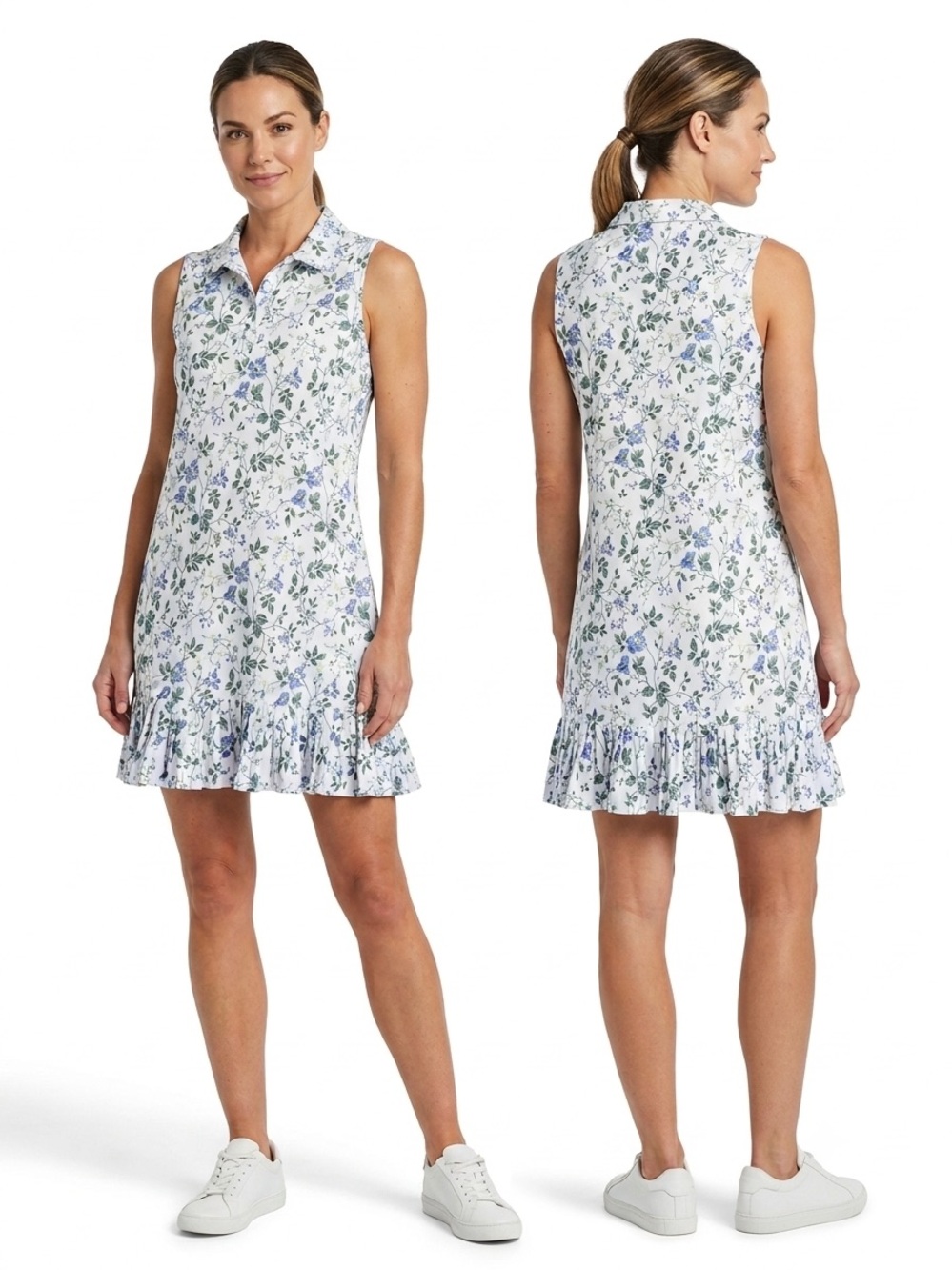 Laura Ashley Golf & Tennis Travel Floral Polo Dress Large Preppy Pleated Hem